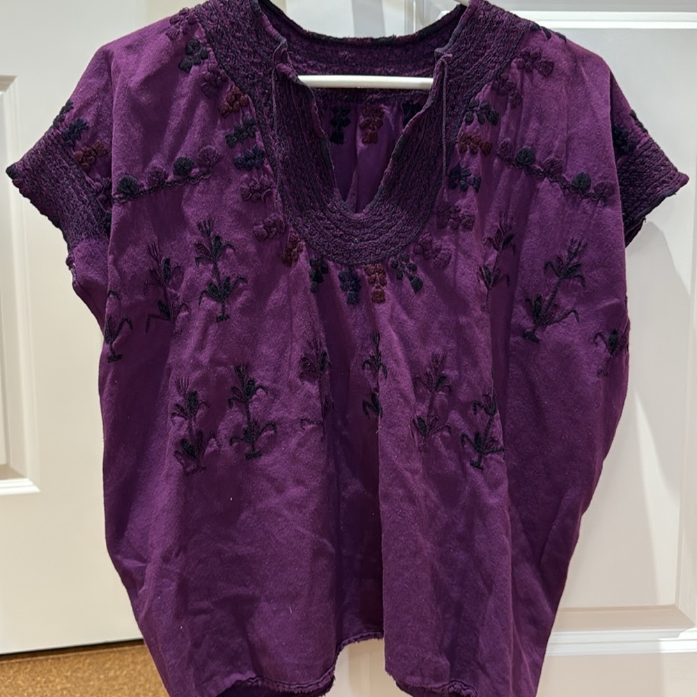 Vintage Purple Hand Embroidered Peasant Top Fits Small/Medium